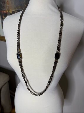 Givenchy Gunmetal Chain Necklace Smoky Crystal Statement Designer Jewelry